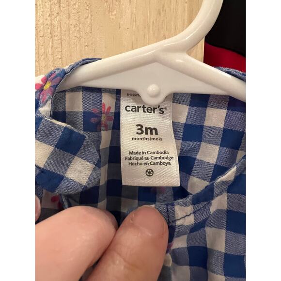 Carter’s 3M Blue Gingham Floral Cotton Romper - Picture 3 of 5